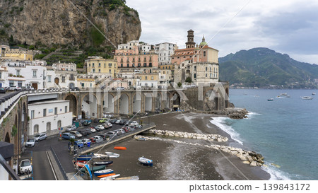Atrani, Italy along the Amalfi Coast at dusk. 139843172