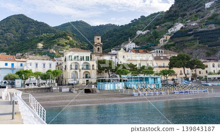 View of Minori on the Amalfi Coast in Italy. 139843187