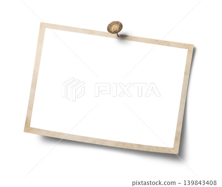 Image composition of faded old photographs held together with thumb tacks 139843408