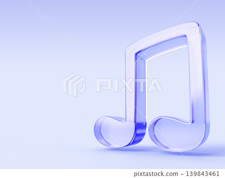 Glass music beam note icon with holographic gradient on light blue background. Graphic symbol of musical sound for classical melody in philharmonic, competition or concert, 3d banner. 3D illustration Glass music beam note icon with holographic gradient on light blue background. Graphic symbol of musical sound for classical melody in philharmonic, competition or concert, 3d banner. 3D illustration 139843461