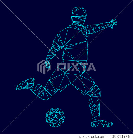 Footballer low poly triangulation triangulated polygonal electric cyan blue vibrant aqua neon color vector illustration image outline contour line Footballer low poly triangulation triangulated polygonal electric cyan blue vibrant aqua neon color vector illustration image outline contour line 139843526