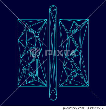 Accesories for door low poly triangulation triangulated polygonal electric cyan blue vibrant aqua neon color vector illustration image outline contour line Accesories for door low poly triangulation triangulated polygonal electric cyan blue vibrant aqua neon color vector illustration image outline contour line 139843547