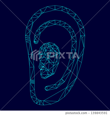 Ear low poly triangulation triangulated polygonal electric cyan blue vibrant aqua neon color vector illustration image outline contour line Ear low poly triangulation triangulated polygonal electric cyan blue vibrant aqua neon color vector illustration image outline contour line 139843591