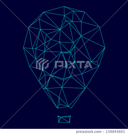 Hot air balloon low poly triangulation triangulated polygonal electric cyan blue vibrant aqua neon color vector illustration image outline contour line Hot air balloon low poly triangulation triangulated polygonal electric cyan blue vibrant aqua neon color vector illustration image outline contour line 139843601
