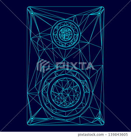 Loud speaker low poly triangulation triangulated polygonal electric cyan blue vibrant aqua neon color vector illustration image outline contour line 139843605