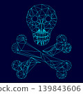 Skull and bones low poly triangulation triangulated polygonal electric cyan blue vibrant aqua neon color vector illustration image outline contour line 139843606