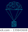 Parachute with cargo low poly triangulation triangulated polygonal electric cyan blue vibrant aqua neon color vector illustration image outline contour line 139843608