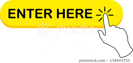 Enter here yellow oval button shape with hand pointer Enter here yellow oval button shape with hand pointer 139843703