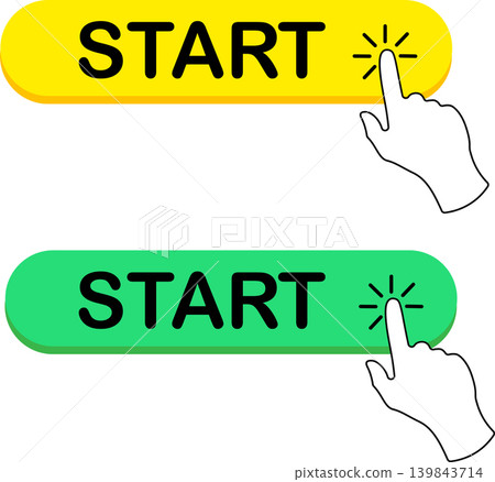 Start buttons collection with hand pointer Start buttons collection with hand pointer 139843714