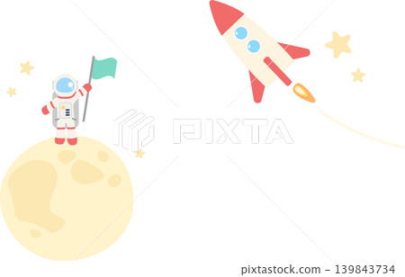 普普藝術風格的太空插畫背景,描繪了一名太空人和一枚火箭站在月球上。 普普藝術風格的太空插畫背景,描繪了一名太空人和一枚火箭站在月球上。 139843734