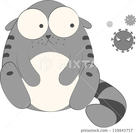 Surprised and sad cat character and Coronavirus vector illustration, kitty cartoon 139843757