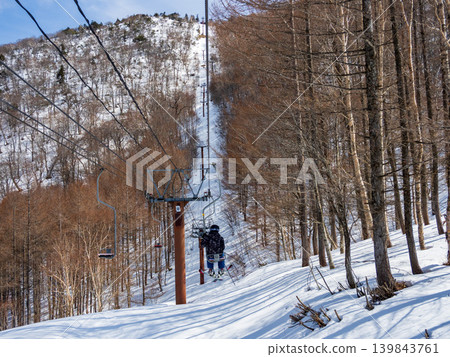 A panoramic view of the snow-covered ski resort. A panoramic view of the snow-covered ski resort. 139843761