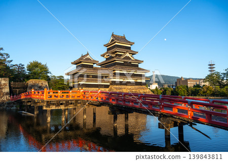 Matsumoto Castle and red bridge at sunset, Japan Matsumoto Castle and red bridge at sunset, Japan 139843811