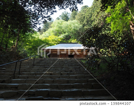 綠樹環繞，陽光斑駁，神聖之地。室郎寺「鎧坂」上美麗的石階通往國寶－正殿。 139844107