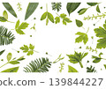 Watercolor-style frame illustration of fresh green leaves and plants. Copy space included. Vector illustration. 139844227