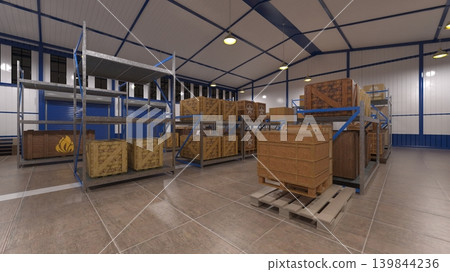 Flooded warehouse Flooded warehouse 139844236