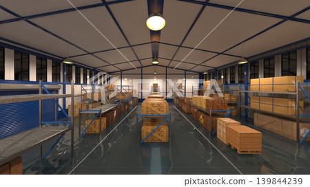 Flooded warehouse Flooded warehouse 139844239