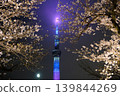 東京晴空塔和墨田公園的夜色櫻花 139844269