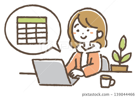 An illustration of a woman working in data entry. 139844466