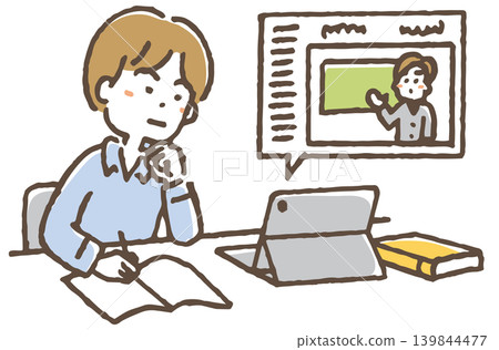 一幅描繪男子努力學習提陞技能的插圖。 139844477