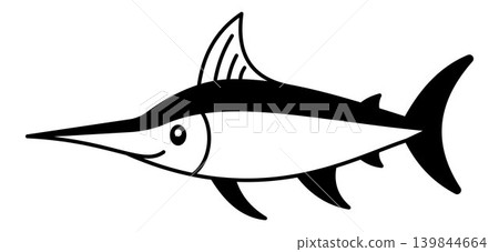 Cute black swordfish cartoon illustration, simple marine animal clipart with long bill, kawaii ocean fish character, minimal monochrome sea creature for kids nursery design Cute black swordfish cartoon illustration, simple marine animal clipart with long bill, kawaii ocean fish character, minimal monochrome sea creature for kids nursery design 139844664