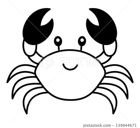Cute black crab illustration, simple monochrome marine animal clipart, isolated smiling sea life character for sticker, logo, print, card and apparel design Cute black crab illustration, simple monochrome marine animal clipart, isolated smiling sea life character for sticker, logo, print, card and apparel design 139844671
