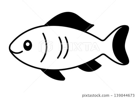 Cute black small fish illustration, simple monochrome marine animal clipart, isolated ocean life icon for sticker, logo, print, poster, card and apparel design Cute black small fish illustration, simple monochrome marine animal clipart, isolated ocean life icon for sticker, logo, print, poster, card and apparel design 139844673