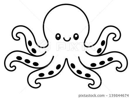 Cute black octopus illustration, simple monochrome sea animal clipart isolated on light background, marine life icon for sticker, logo, print, poster, card and apparel design 139844674