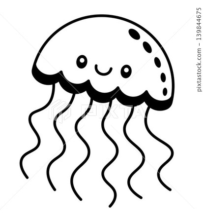 Cute black jellyfish illustration, simple monochrome marine animal clipart isolated, sea life icon for sticker, logo, print, poster, card, apparel and decorative design 139844675