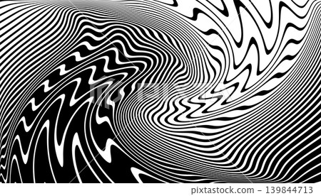 Black and White Wavy Lines Pattern. Movement Illusion. 139844713