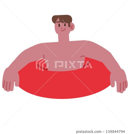 一幅插圖，描繪了一名身穿泳衣的男子漂浮在救生圈上。 139844794