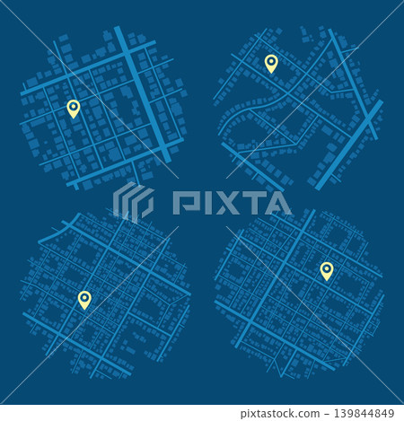 Set of Gps map navigation. View from above road map. Detailed view of city. Abstract background. Flat style, Vector, illustration isolated Set of Gps map navigation. View from above road map. Detailed view of city. Abstract background. Flat style, Vector, illustration isolated 139844849