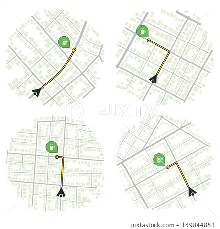 Set of Gps map navigation. View from above road map. Detailed view of city. Abstract background. Flat style, Vector, illustration isolated Set of Gps map navigation. View from above road map. Detailed view of city. Abstract background. Flat style, Vector, illustration isolated 139844851