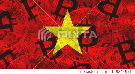 Vietnamese flag with Bitcoins in the background. Bitcoin cryptocurrency with Vietnam flag, Investors in Blockchain Technology 139844951