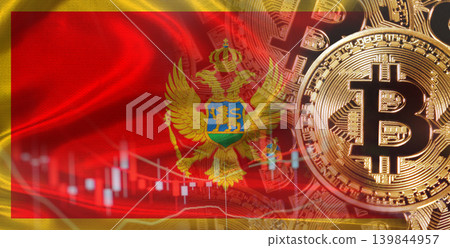 Bitcoin cryptocurrency with Montenegro flag, Investors in Blockchain Technology. Montenegrin flag with Bitcoins in the background 139844957