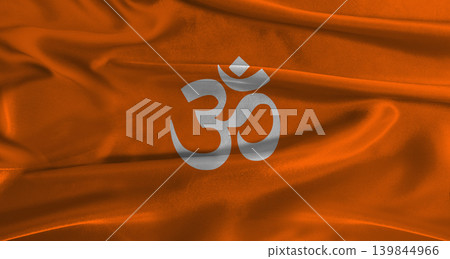 Flag of Hindu saffron with fabric textured background. Close up of Hindu saffron flag with realistic texture Flag of Hindu saffron with fabric textured background. Close up of Hindu saffron flag with realistic texture 139844966