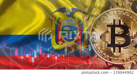 Bitcoin cryptocurrency with Ecuador flag, Investors in Blockchain Technology. Ecuadorian flag with Bitcoins in the background 139844982