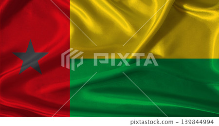 National flag of Guinea Bisau with cloth texture. Guinea Bisau flag with realistic texture background 139844994