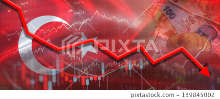 Turkish financial crisis on economic graph. Financial fall of Turkey on economy market Turkish financial crisis on economic graph. Financial fall of Turkey on economy market 139845002