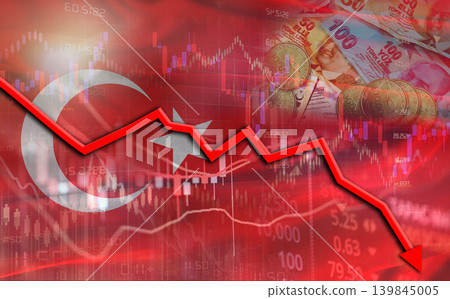 Turkey financial fall on economy market. Turkish financial crisis on economic graph Turkey financial fall on economy market. Turkish financial crisis on economic graph 139845005