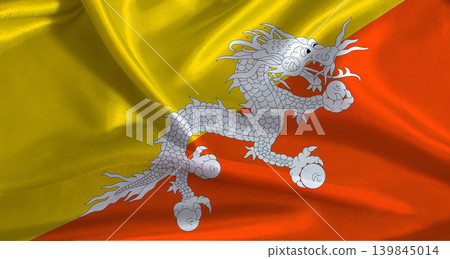 Bhutan flag with cloth textured background. National flag of Bhutan with realistic texture Bhutan flag with cloth textured background. National flag of Bhutan with realistic texture 139845014