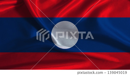 Laos flag with cloth textured background. National flag of Laos with realistic texture Laos flag with cloth textured background. National flag of Laos with realistic texture 139845019