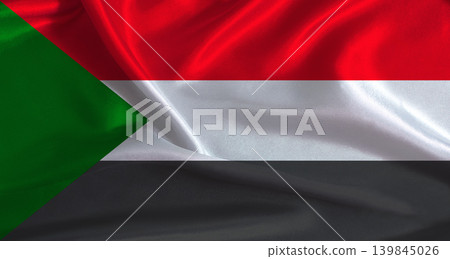 Sudan flag with cloth textured background. National flag of Sudan with realistic texture Sudan flag with cloth textured background. National flag of Sudan with realistic texture 139845026