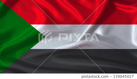 National flag of Sudan with cloth texture. Sudan flag with realistic texture background National flag of Sudan with cloth texture. Sudan flag with realistic texture background 139845027
