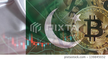 Bitcoin cryptocurrency with Pakistan flag, Investors in Blockchain Technology. Pakistani flag with Bitcoins in the background Bitcoin cryptocurrency with Pakistan flag, Investors in Blockchain Technology. Pakistani flag with Bitcoins in the background 139845032