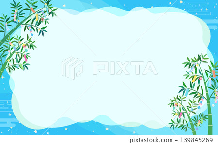 Cute frame featuring Tanabata bamboo decorations and a starry sky (horizontal) Cute frame featuring Tanabata bamboo decorations and a starry sky (horizontal) 139845269