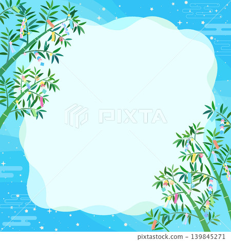 Cute frame with Tanabata bamboo decorations and starry sky 1_square Cute frame with Tanabata bamboo decorations and starry sky 1_square 139845271
