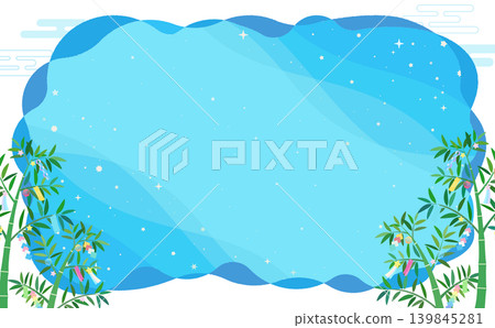 Cute frame with Tanabata bamboo decorations and starry sky 5_horizontal Cute frame with Tanabata bamboo decorations and starry sky 5_horizontal 139845281