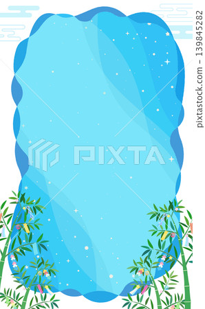Cute frame with Tanabata bamboo decorations and starry sky (5 vertical) 139845282
