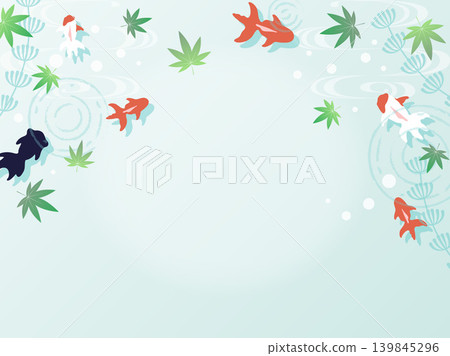 以夏季為主題的日式背景素材，包含金魚和水生植物。 139845296